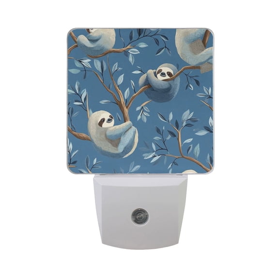 WOBOGO Illustration Of Cute Sloth Lying on The Tree LED Night Light 2 Pcs Set 0.5 Watt Wall Plug in Dusk to Dawn Automatic Switch Soft White Light