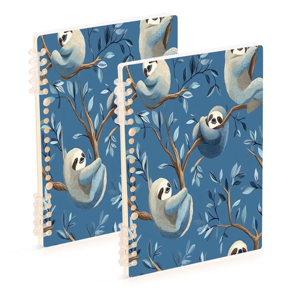 WOBOGO Illustration Of Cute Sloth Lying on The Tree Notebook College Horizontal Grid Paper Ink Spill Resistant Water Resistant Cover 8.3x5.7x0.4in