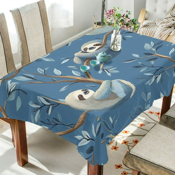 WOBOGO Illustration Of Cute Sloth Lying on The Tree Square Tablecloth 54×54in Polyester Fabric Tablecloth Washable Dust Resistant Wrinkle Resistant