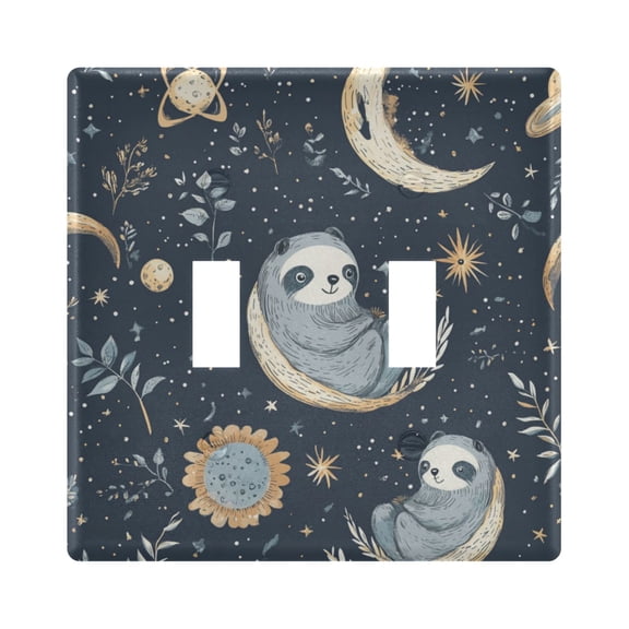 WOBOGO Illustration Of Cute Sloth in Space 2-hole Switch Plates PC Flame Retardant Plastic Material Glossy Finish Smooth Touch 4.56x4.48x0.27in