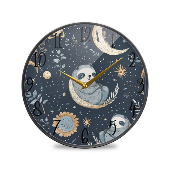 WOBOGO Illustration Of Cute Sloth in Space Acrylic Wall Clock Battery Operated 9.5in Silent No Tick Bedroom Living Room Office Classroom Decoration