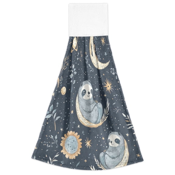 WOBOGO Illustration Of Cute Sloth in Space Hand Towel Set of 2 Absorbent for Kitchen and Bathroom With Velcro Hanging Loop 18.214in