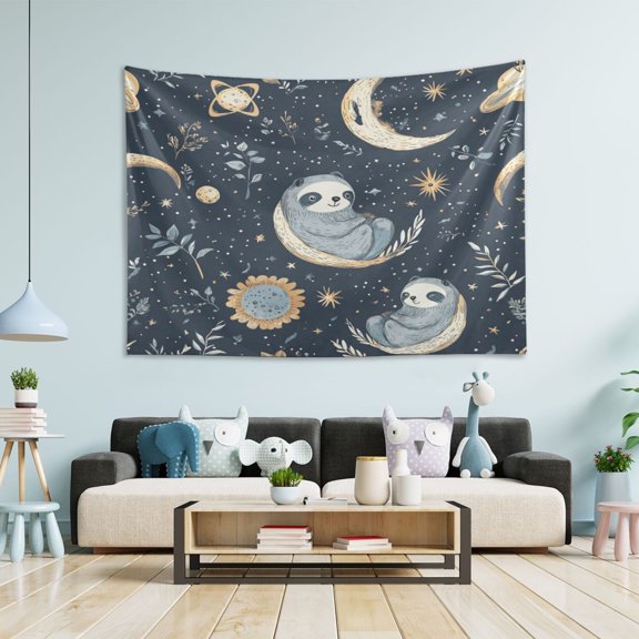 WOBOGO Illustration Of Cute Sloth in Space Tapestry 60×40in Home Living Room Bedroom Wall Hanging Ornaments