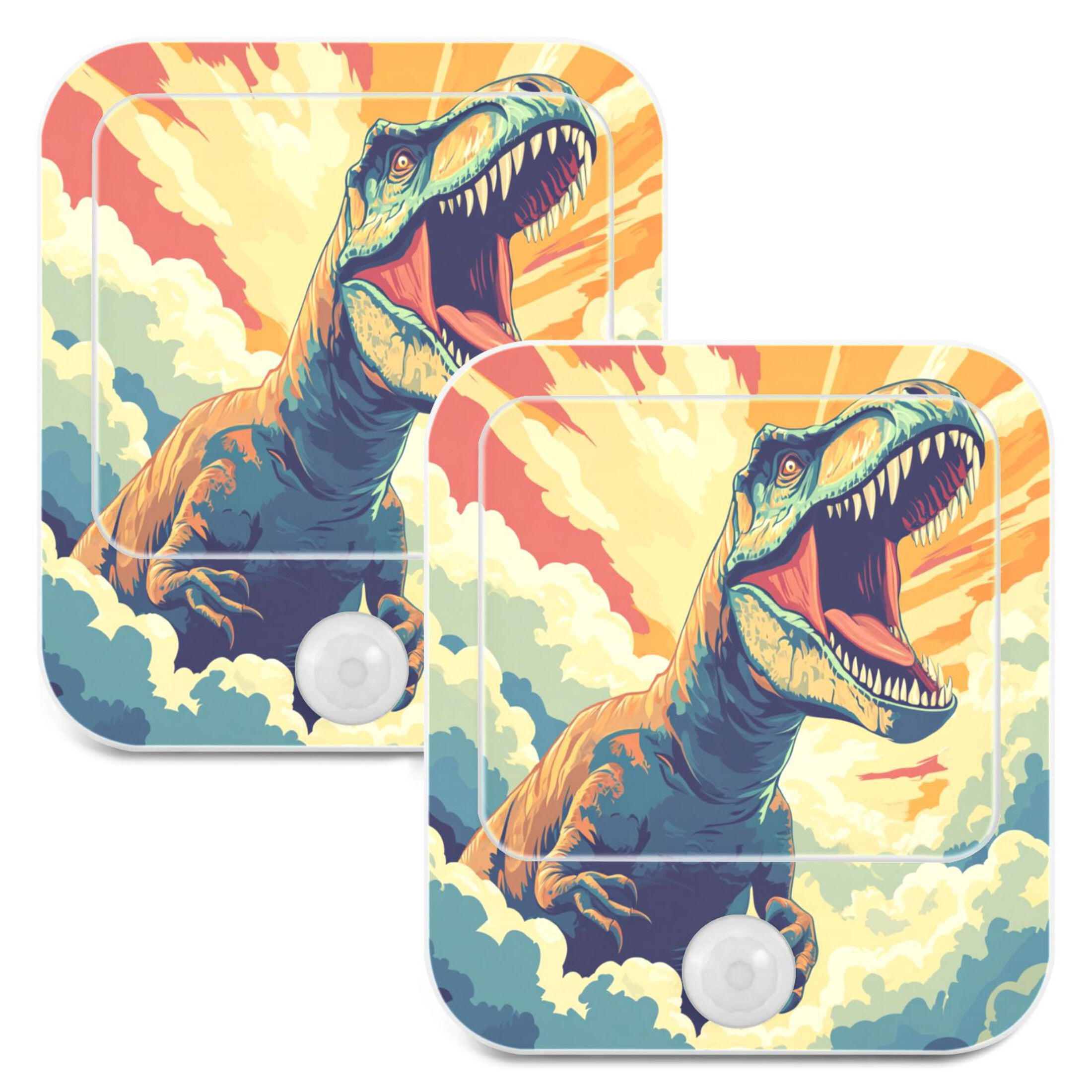 WOBOGO Illustration Of Dinosaur Roaring To The Sky Night Light Lamp with Smart Sensor Dusk to Dawn Sensor 0.6W Plug-in 2-Pack