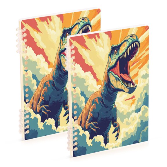 WOBOGO Illustration Of Dinosaur Roaring To The Sky Notebook College Horizontal Grid Paper Ink Spill Resistant Water Resistant Cover 8.3x5.7x0.4in