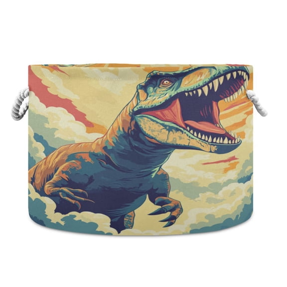WOBOGO Illustration Of Dinosaur Roaring To The Sky Toy Storage Basket 2014in Canvas Laundry Hamper for Living Room Kids Room Bathroom Organizer