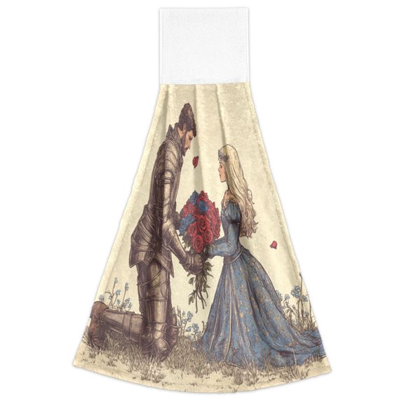 WOBOGO Illustration Of Knight Sending Flowers To Princess Hand Towel Set of 2 Absorbent for Kitchen and Bathroom With Velcro Hanging Loop 18.214in