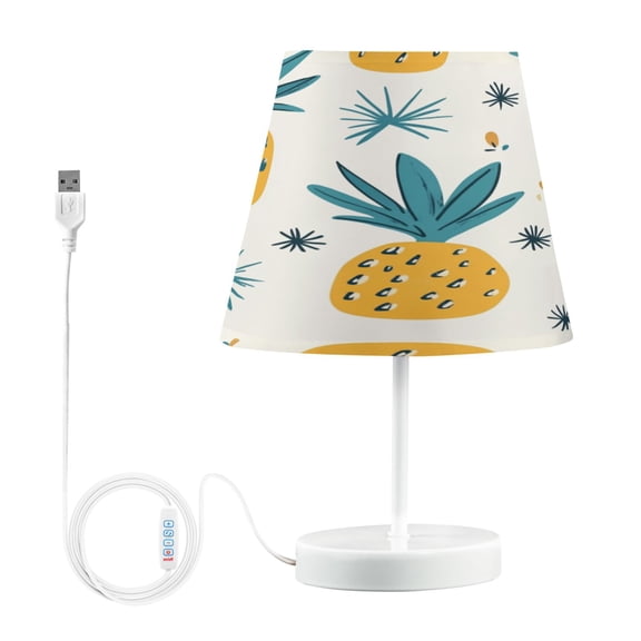 WOBOGO Illustration Of Pineapples with White Background Table Lamps Bedroom 3-Speed Dimmable Farm Style with Fabric Shade for Reading and Home Office