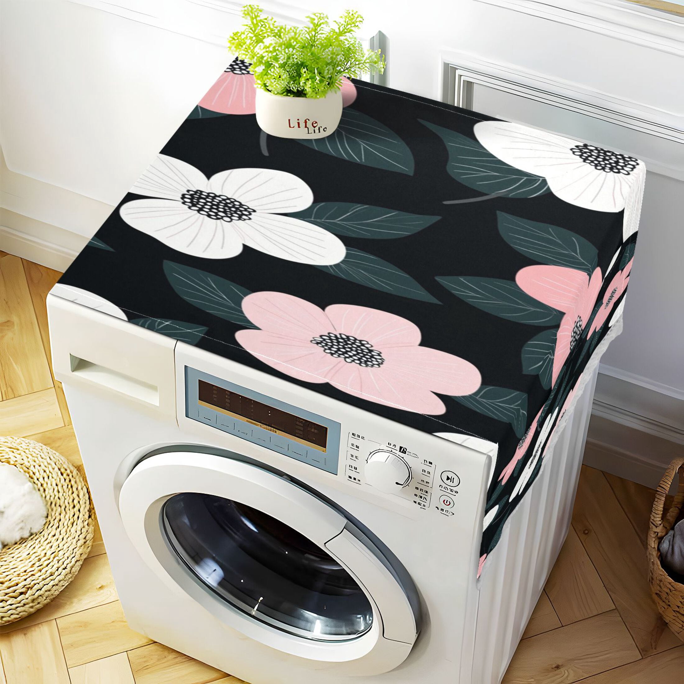 WOBOGO Illustration Of Pink and White Flowers Washing Machine Cloth Dryer Refrigerator Top Cover Protective Non-Slip Mat For Kitchen Laundry
