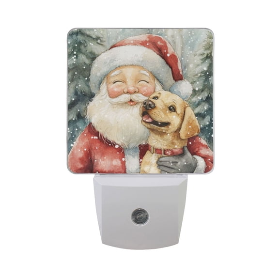 WOBOGO Illustration Of Santa Claus with A Dog LED Night Light 2 Pcs Set 0.5 Watt Wall Plug in Dusk to Dawn Automatic Switch Soft White Light