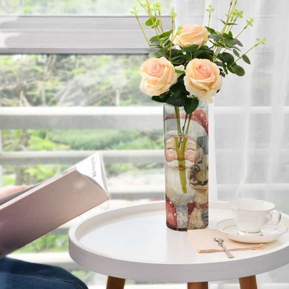 WOBOGO Illustration Of Santa Claus with A Dog Plastic Vase Home or Wedding Decoration Centerpiece Unbreakable 11.8×3.9in