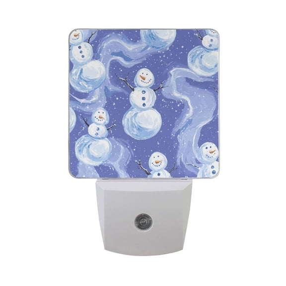 WOBOGO Illustration Of Snowmen on Lavender Background LED Night Light 2 Pcs Set 0.5 Watt Wall Plug in Dusk to Dawn Automatic Switch Soft White Light