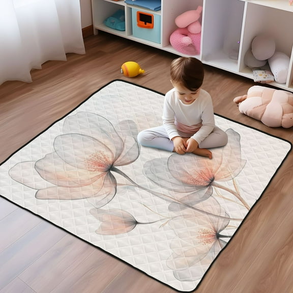 WOBOGO Illustration Of Translucent Flowers Baby Playmats Extra Large Waterproof Rollable Activity Pads for Toddlers 5050inch