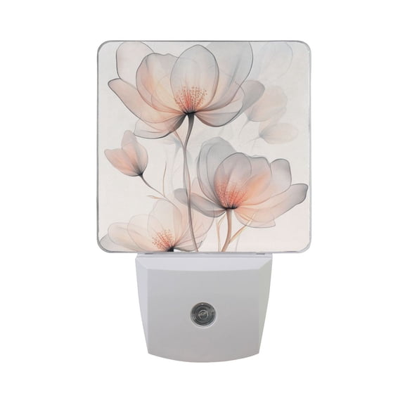 WOBOGO Illustration Of Translucent Flowers LED Night Light 2 Pcs Set 0.5 Watt Wall Plug in Dusk to Dawn Automatic Switch Soft White Light