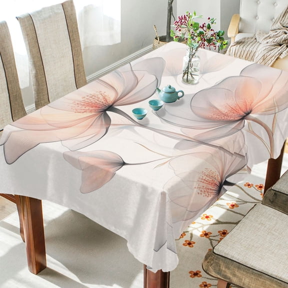 WOBOGO Illustration Of Translucent Flowers Square Tablecloth 54×54in Polyester Fabric Tablecloth Washable Dust Resistant Wrinkle Resistant