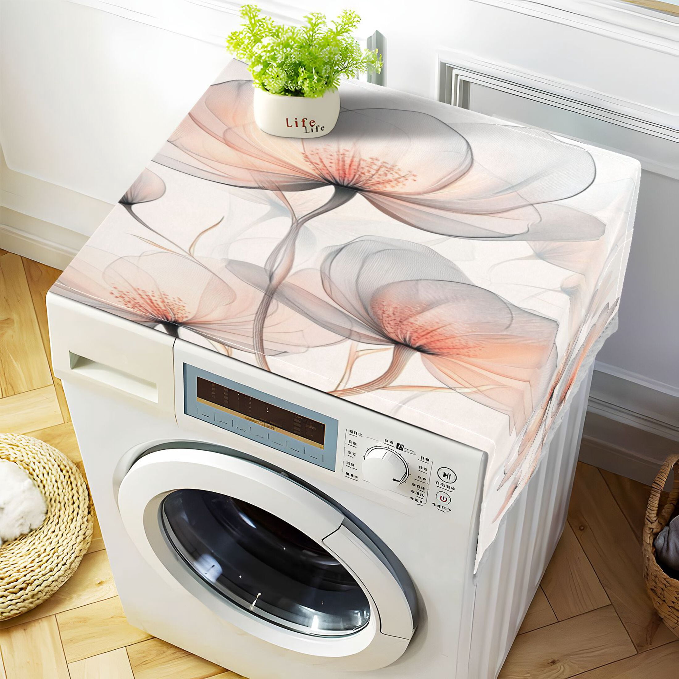 WOBOGO Illustration Of Translucent Flowers Washing Machine Cloth Dryer Refrigerator Top Cover Protective Non-Slip Mat For Kitchen Laundry