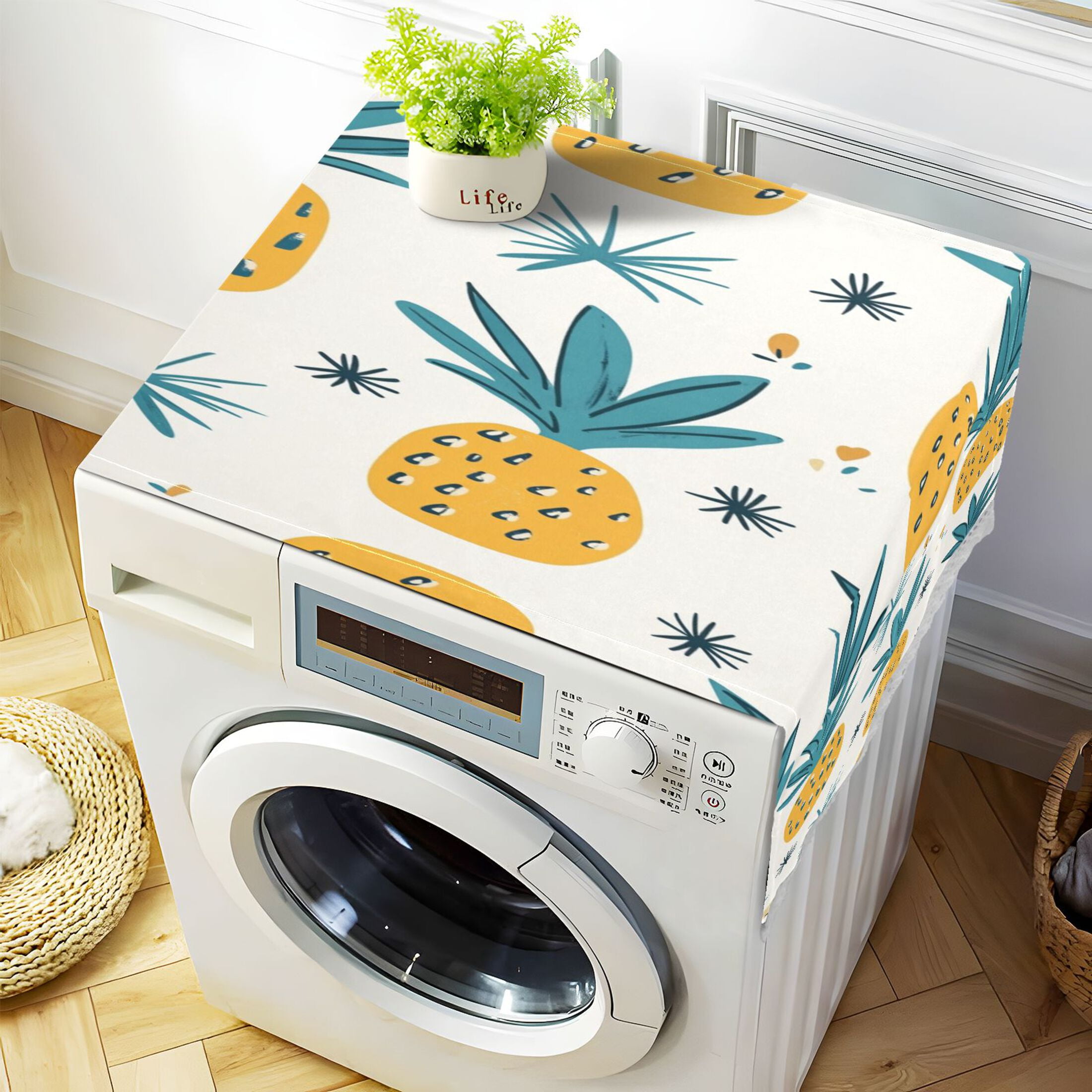 WOBOGO Illustration Of Pineapples with White Background Washing Machine Cloth Dryer Refrigerator Top Cover Protective Non-Slip Mat For Kitchen Laundry