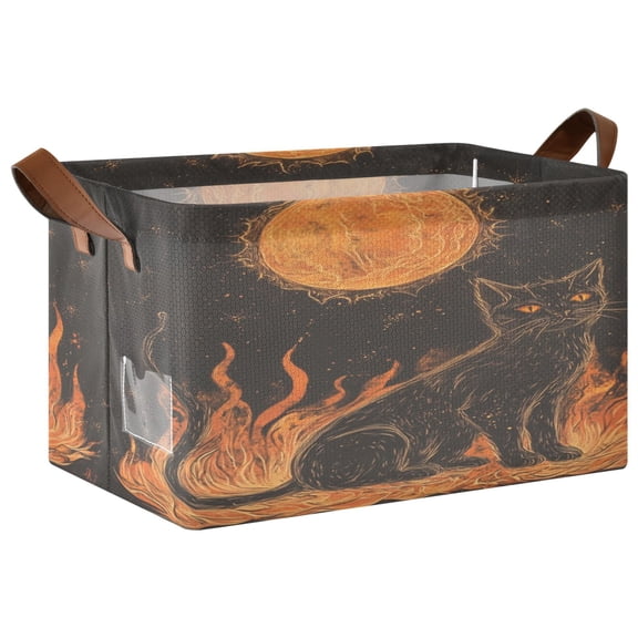WOBOGO Inferno Feline Illuminated Folio Storage Basket 16.9×11.4×10in Collapsible Oversized with Metal Iron Frame Set of 1