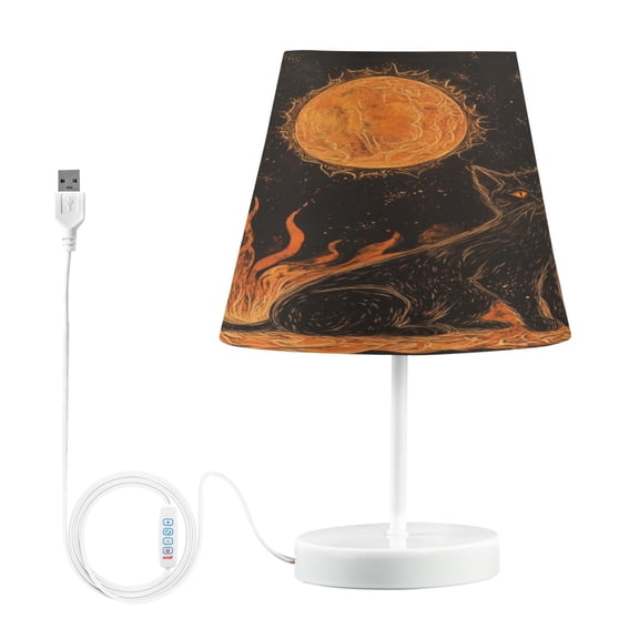WOBOGO Inferno Feline Illuminated Folio Table Lamps Bedroom 3-Speed Dimmable Farm Style with Fabric Shade for Reading and Home Office