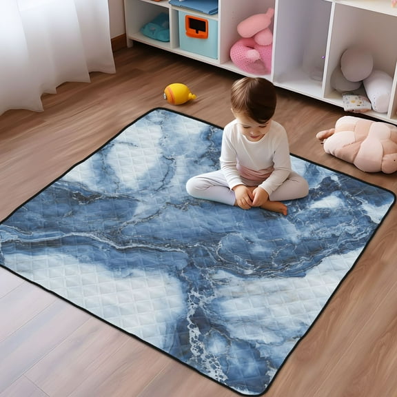 WOBOGO Ink Blue White Marble Baby Playmats Extra Large Waterproof Rollable Activity Pads for Toddlers 5050inch