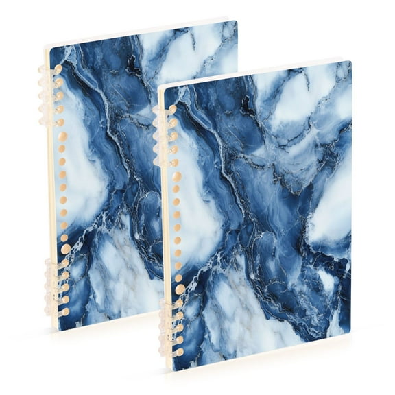WOBOGO Ink Blue White Marble Notebook College Horizontal Grid Paper Ink Spill Resistant Water Resistant Cover 8.3x5.7x0.4in