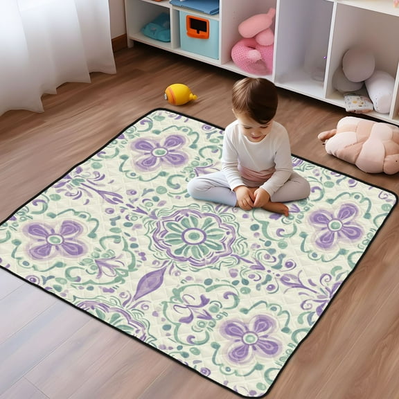 WOBOGO Intricate Indian Patterns Baby Playmats Extra Large Waterproof Rollable Activity Pads for Toddlers 5050inch