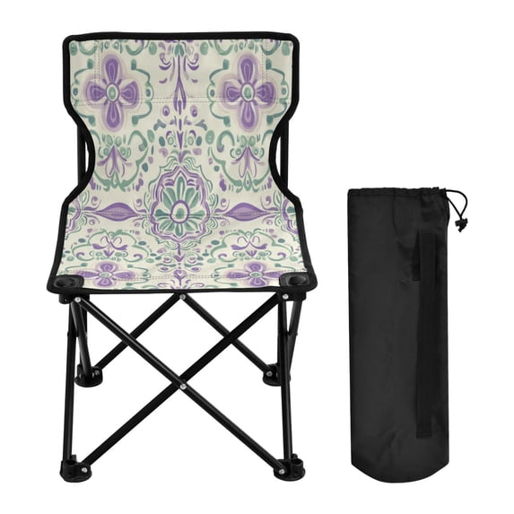 WOBOGO Intricate Indian Patterns Camping Chair Convenient Four Corner Backrest Folding Stool Can Hold Up to 220lbs