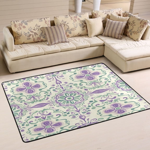 WOBOGO Intricate Indian Patterns Carpet Non-Slip Rugs Soft Doormat 36×24in Living Dining Room Bedroom Decorative