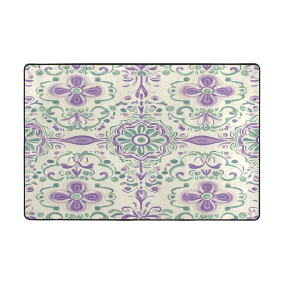 WOBOGO Intricate Indian Patterns Carpet Non-Slip Rugs Soft Doormat 72×48in Living Dining Room Bedroom Decorative