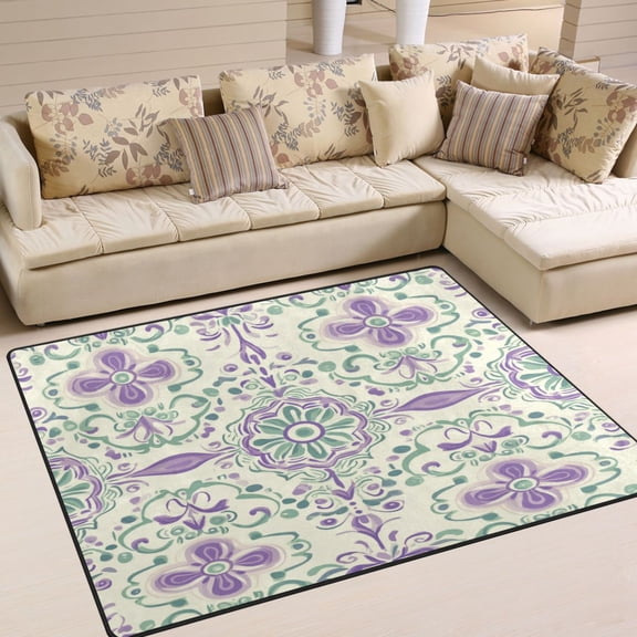 WOBOGO Intricate Indian Patterns Carpet Non-Slip Rugs Soft Doormat 80×58in Living Dining Room Bedroom Decorative