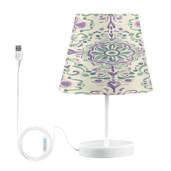WOBOGO Intricate Indian Patterns Table Lamps Bedroom 3-Speed Dimmable Farm Style with Fabric Shade for Reading and Home Office