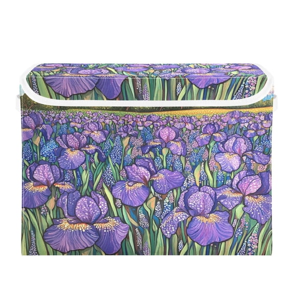 WOBOGO Iris Bush Large Collapsible Storage Box Flip Lid Fabric Decorative Organizer Container Basket with Handles 16.512.611.8in