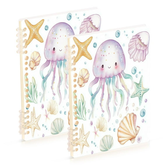 WOBOGO Jellyfish Shell Figure Notebook College Horizontal Grid Paper Ink Spill Resistant Water Resistant Cover 8.3x5.7x0.4in