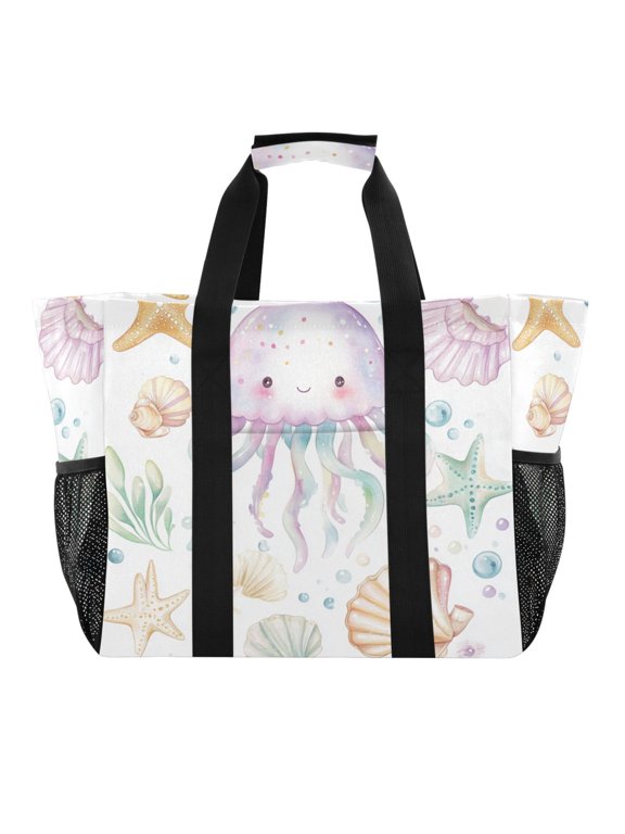 Jellyfish Shell Figure Tote Shopping Bag Reusable Heavy Duty Durable Foldable Washable 15.412.89.8in
