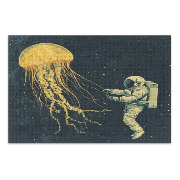 WOBOGO Jellyfish and Astronaut Jigsaw Puzzle Challenge 1000 Piece Jigsaw Suitable for Game Night Finished Size 29.5 x 19.7in