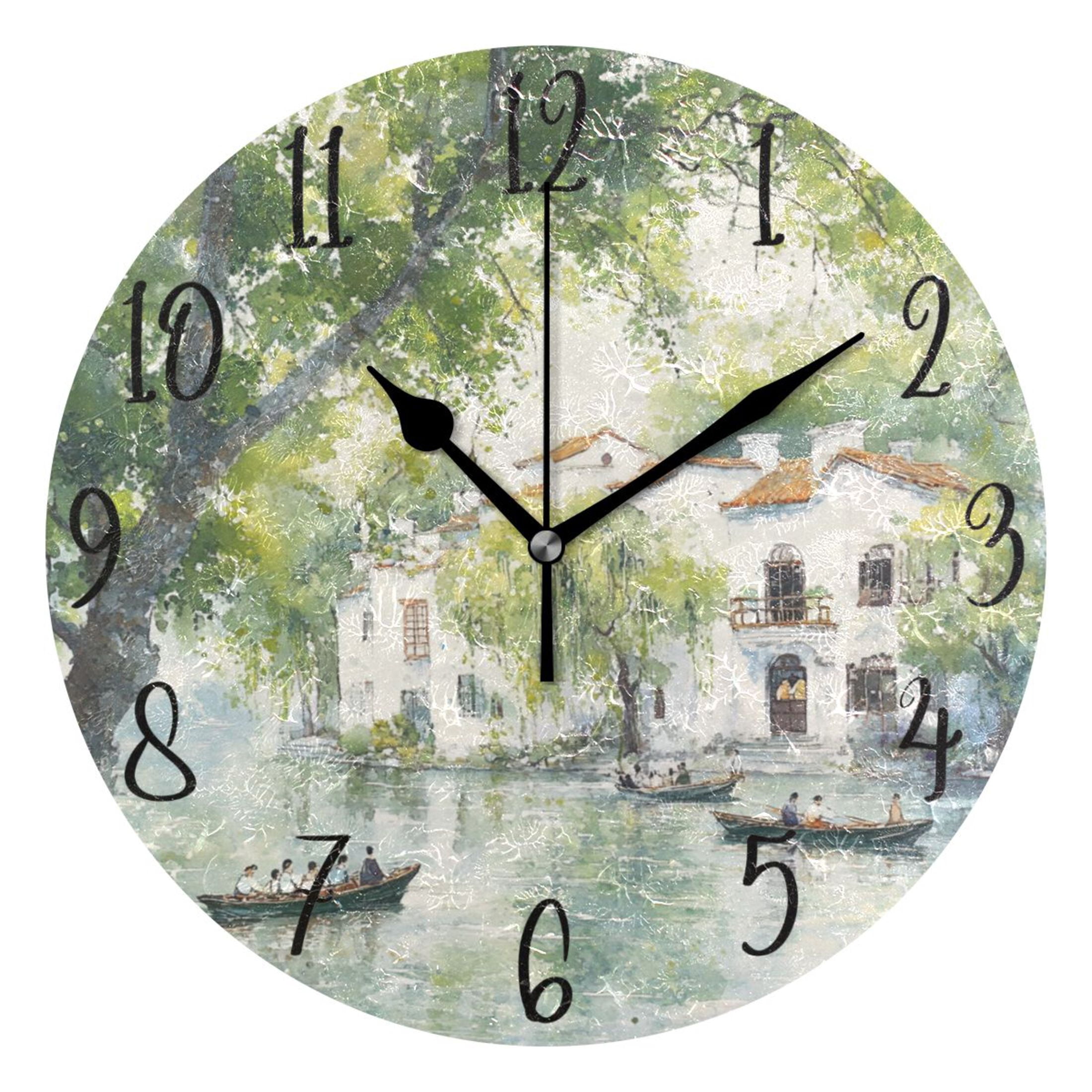 Clock Sencery WOBOGO Jiangnan Scenery Wall Clock 10in Silent Mechanism Battery ...