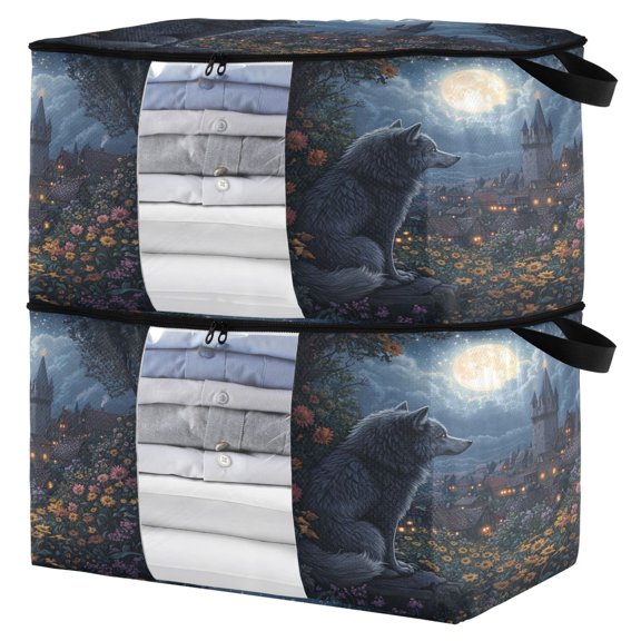 WOBOGO Journey Of The Wolf King Clothes Storage 2Pack Foldable Thick Fabric Blanket Organizer Bag with Handle 21.65×13.78×12.4in