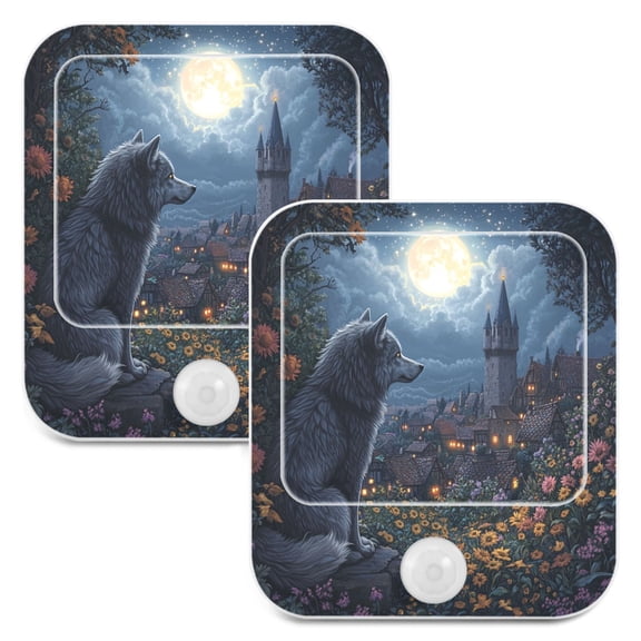 WOBOGO Journey Of The Wolf King Night Light Lamp with Smart Sensor Dusk to Dawn Sensor 0.6W Plug-in 2-Pack