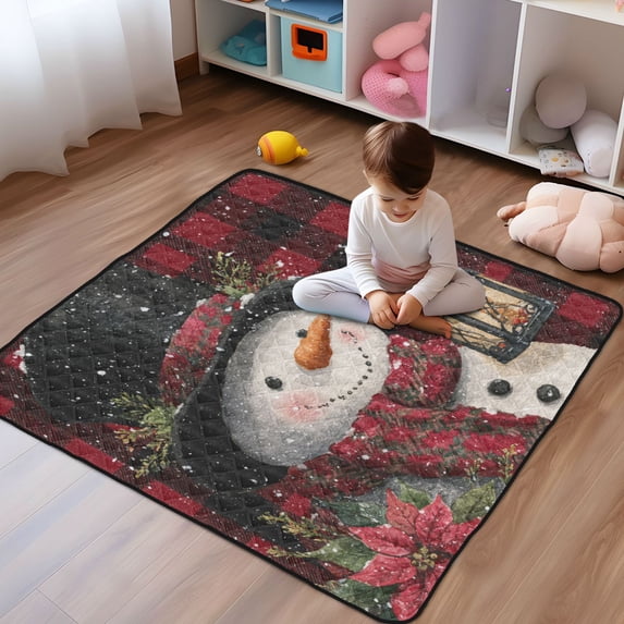 WOBOGO Jovial Snowman Baby Playmats Extra Large Waterproof Rollable Activity Pads for Toddlers 50×50inch