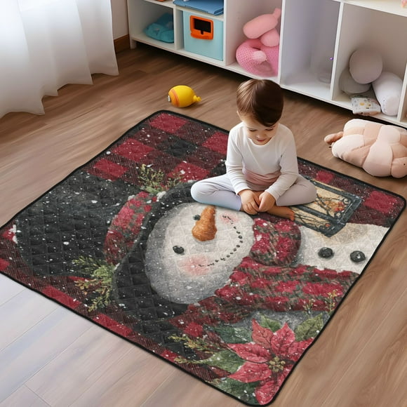 WOBOGO Jovial Snowman Baby Playmats Extra Large Waterproof Rollable Activity Pads for Toddlers 5050inch