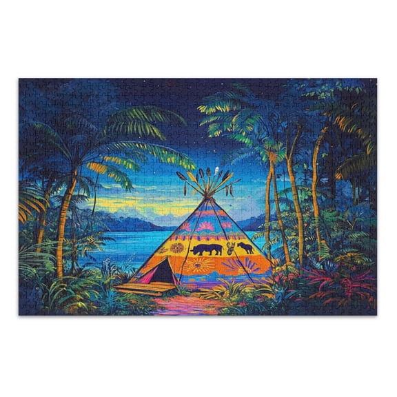 WOBOGO Jungle Tent Jigsaw Puzzle Challenge 1000 Piece Jigsaw Suitable for Game Night Finished Size 29.5 x 19.7in