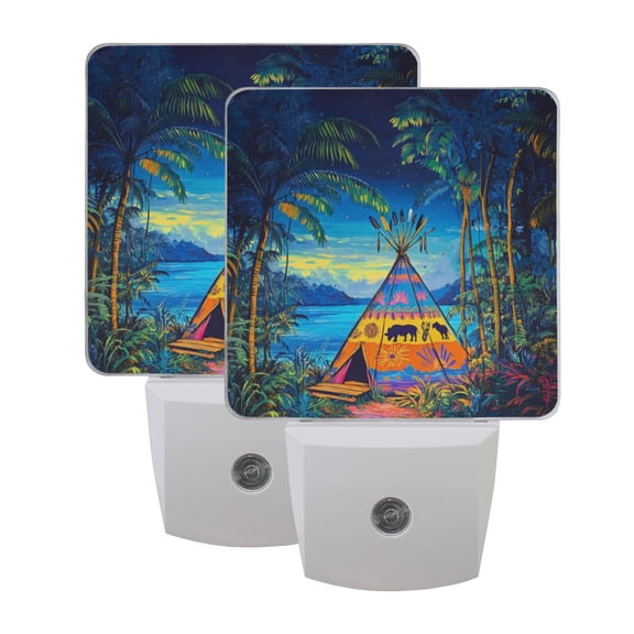 WOBOGO Jungle Tent LED Night Light 2 Pcs Set 0.5 Watt Wall Plug in Dusk to Dawn Automatic Switch Soft White Light