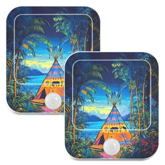 WOBOGO Jungle Tent Night Light Lamp with Smart Sensor Dusk to Dawn Sensor 0.6W Plug-in 2-Pack