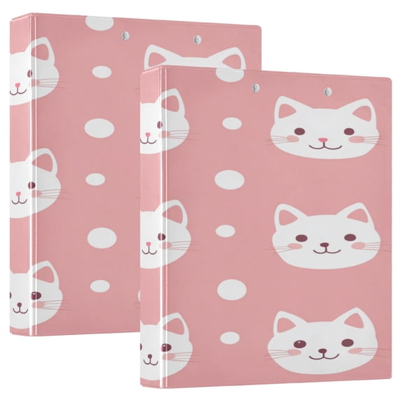 WOBOGO Kawaii Cat Face Pattern File Folders Extra Large Capacity to Hold 200 Sheets of Documents Hard Shell Ring Binder for School Home Office