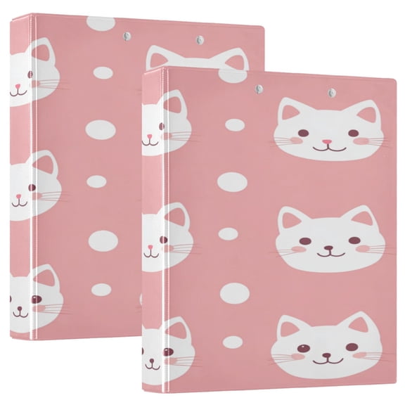 WOBOGO Kawaii Cat Face Pattern File Folders Extra Large Capacity to Hold 200 Sheets of Documents Hard Shell Ring Binder for School Home Office