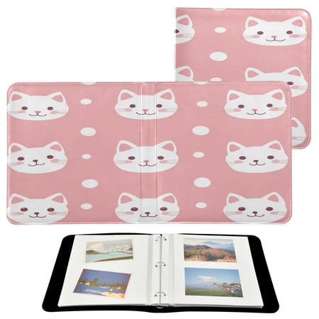 WOBOGO Kawaii Cat Face Pattern Photo Albums 20 Pages Large Capacity DIY Self-adhesive Page PU Leather Cover for Family Wedding Anniversary Baby Vacation Photos 24×11.8in