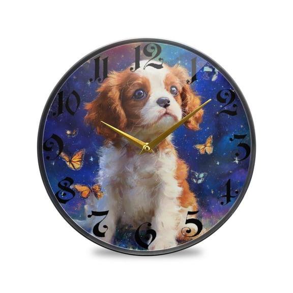 WOBOGO King Charles Spaniel Dog Acrylic Wall Clock Battery Operated 9.5in Silent No Tick Bedroom Living Room Office Classroom Decoration