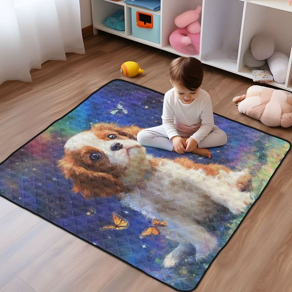 WOBOGO King Charles Spaniel Dog Baby Playmats Extra Large Waterproof Rollable Activity Pads for Toddlers 50×50inch