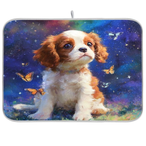 WOBOGO King Charles Spaniel Dog Kitchen Drying Mat Heat Resistant Drainage with Non-Slip Rubber Backing Hides Stains Super Absorbent Easy to Clean 16×18in