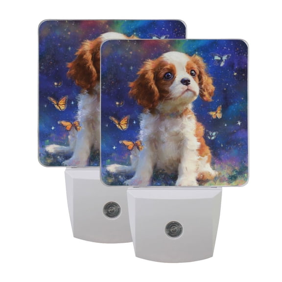 WOBOGO King Charles Spaniel Dog LED Night Light 2 Pcs Set 0.5 Watt Wall Plug in Dusk to Dawn Automatic Switch Soft White Light
